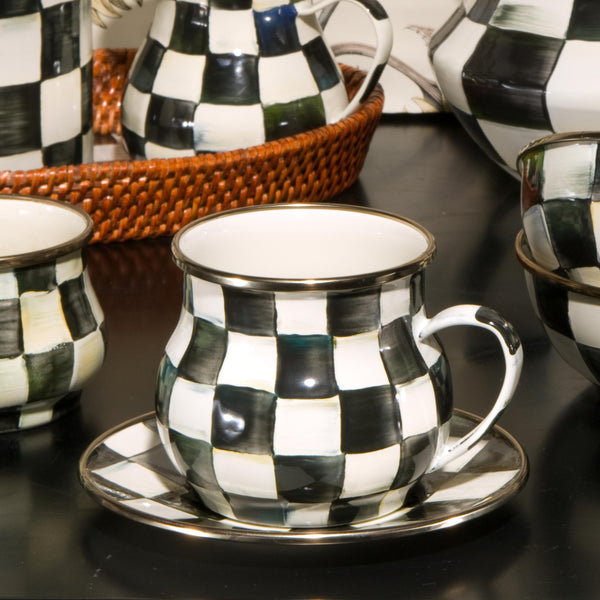 Courtly Check Enamel Espresso Cup & Saucer Set