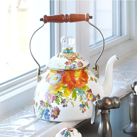 Flower Market 3 Quart Tea Kettle - White