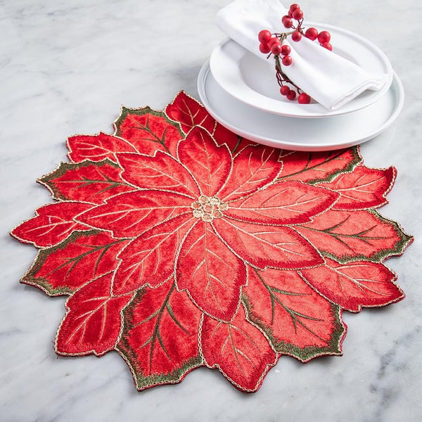 Poinsettia Embroidered Mat