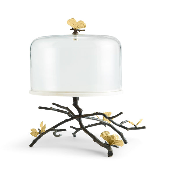 Butterfly Ginkgo Cake Stand w/Dome