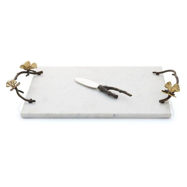 Butterfly Ginkgo Cheese Board w/Knife - White