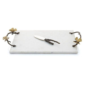 Butterfly Ginkgo Cheese Board w/Knife - White