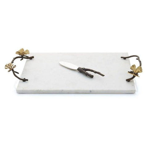 Butterfly Ginkgo Cheese Board w/Knife - White