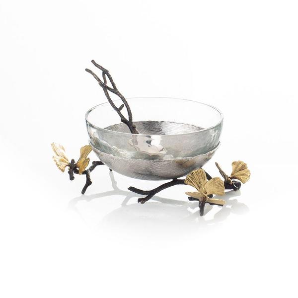 Butterfly Ginkgo Glass Nut Dish w/Spoon