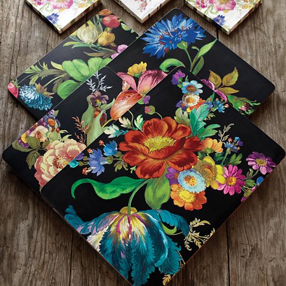 Flower Market Cork Back Placemats - Black - Set of 4