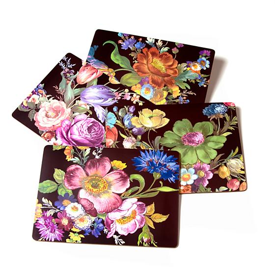 Flower Market Cork Back Placemats - Black - Set of 4