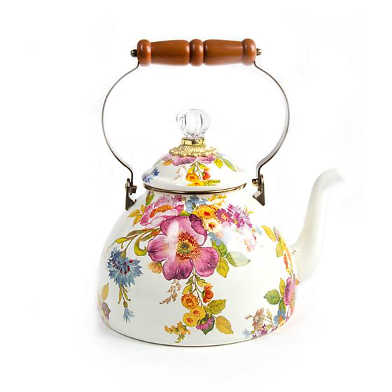 Flower Market 3 Quart Tea Kettle - White