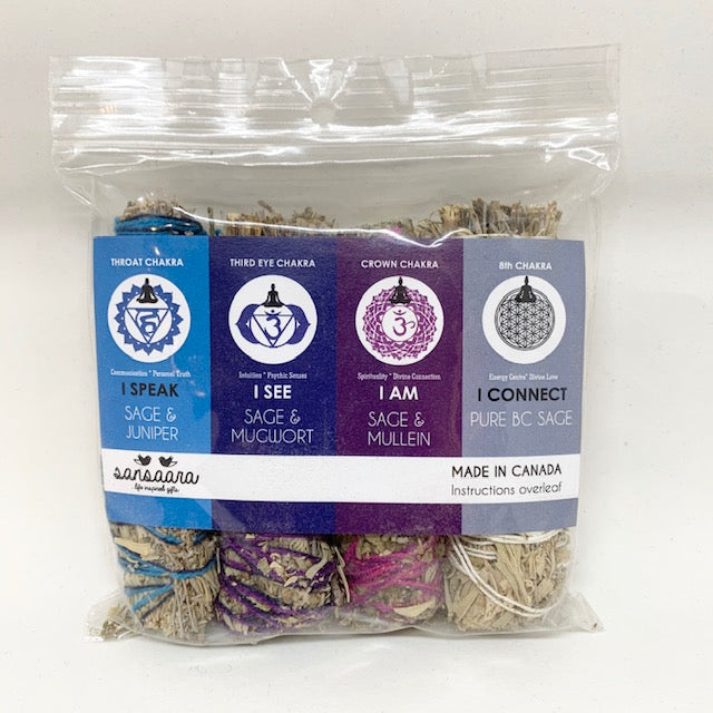 Mini Chakra Smudge Sticks (I Speak, I See, I Am, I Connect)