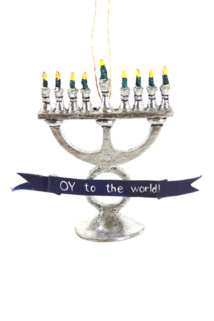 Oy To The World Menorah Ornament