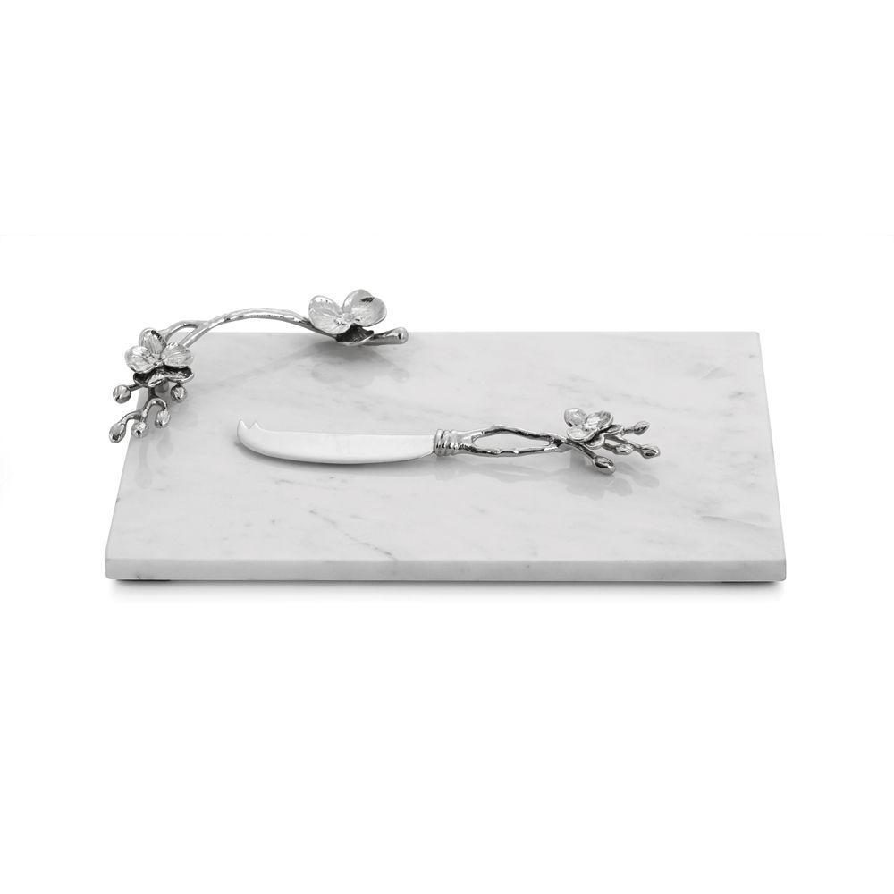 White Orchid Small Cheese Board w/Knife