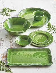 Moss Green Melamine Shallow Serving Bowl