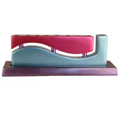 Emanuel Cast Wave Pink/Blue Menorah