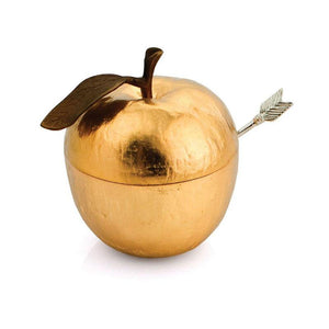 Apple Honey Pot w/Spoon Goldtone
