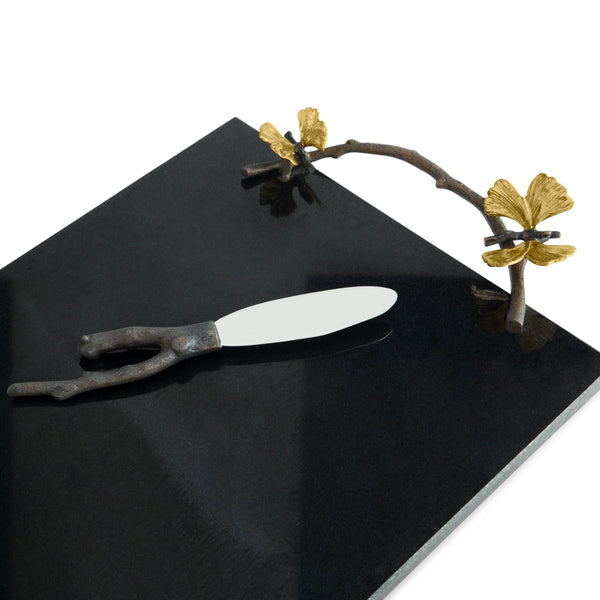 Butterfly Ginkgo Cheese Board w/Knife - Black