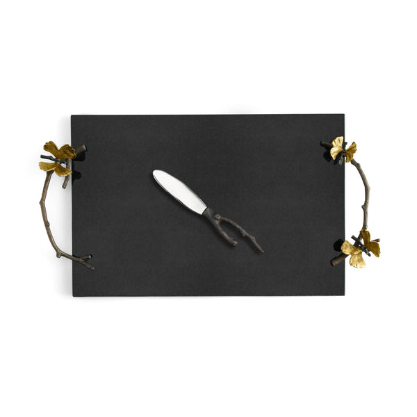 Butterfly Ginkgo Cheese Board w/Knife - Black