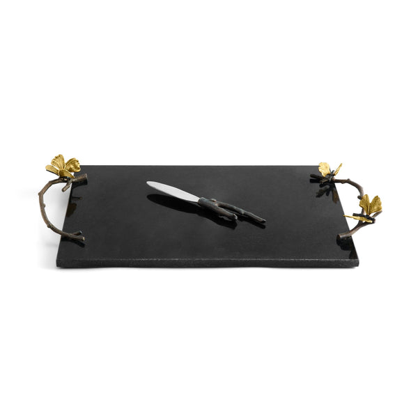 Butterfly Ginkgo Cheese Board w/Knife - Black